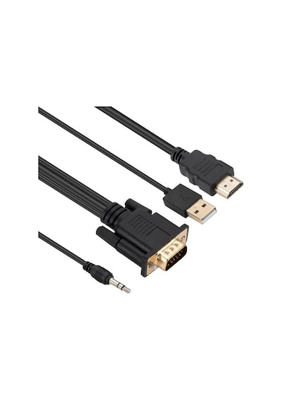 Koodmax - Vga To Hdmi Kablo Çevirici Dönüştürücü 3.5mm Ses Ve Usb Güç Destekli - 1080p - 3 Metre