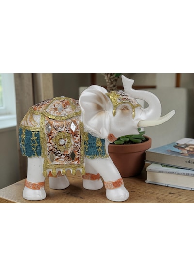 Lüks Ayna Ve Nakış İşlemeli Feng Shui Fil Heykeli Dekoratif Biblo 17 Cm. Yeni Yıl Ev & Ofis Hediyesi