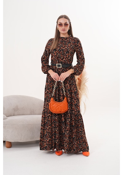 Polologin Butik Çiçekli Viskon Elbise Kırmızı