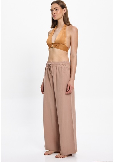 Toosalty Kadın Bej Bol Paça %100 Cotton Plaj Pantolon 25pl17st Bej