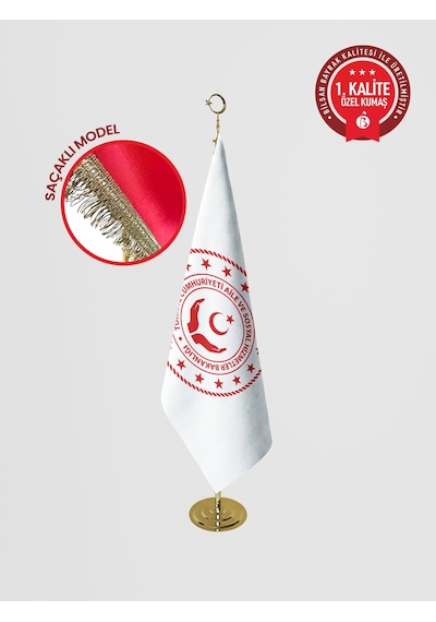 Aile, Çalışma Ve Sosyal Hizmetler Bakanlığı Makam Bayrağı - Saçaklı Gold Set 100 x 150 CM