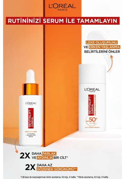 L'Oréal Paris Revitalift Clinical %12 Saf C Vitamini Aydınlatıcı Serum & Spf 50+ Uv Korumalı Yüz Güneş Kremi 50ml pktrvtlftcvtuvkrm-9510