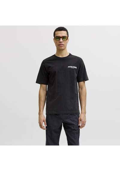 Jack & Jones Erkek Gögüs Baskili Sifir Yaka Kisa Kollu Tisört - Oscar - 12302469 Siyah