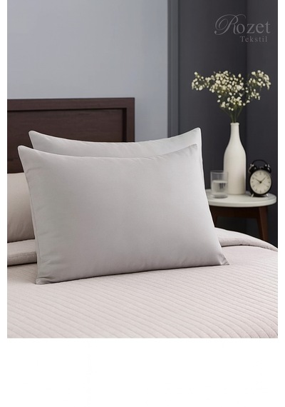 Gri Pamuk Kumaş Kapaklı Yastık Kılıfı 2 Adet 50 X 70 Cm