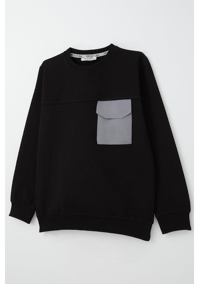 Breeze Erkek Çocuk Sweatshirt Kapaklı Cep Detaylı 6-12 Yaş, Siyah Siyah