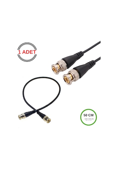 Bnc Kablo Erkek-erkek Hazır Uçlu 0.5 Mt - Siyah Cctv Görüntü Sinyal Kablosu - 1 Adet