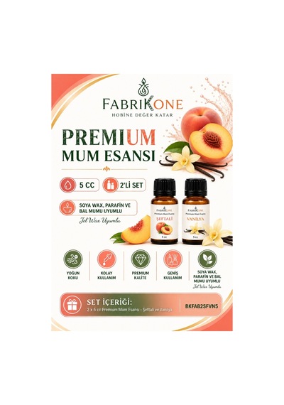 Premium Mum Esansı 5 Cc 2'li Set - Şeftali, Vanilya - Soya Wax, Parafin, Jel Wax Ve Bal Mumu Uyumlu Bkfab2sfvn5 Karışık