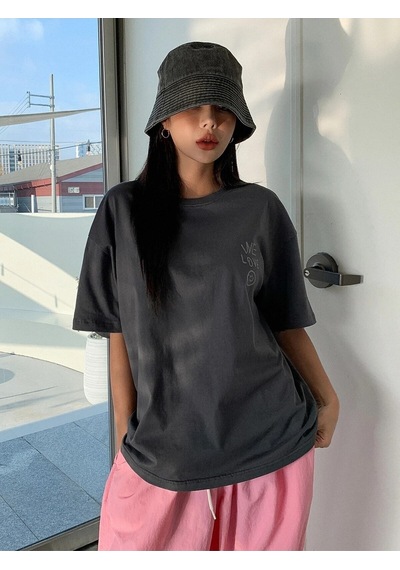 Flood Of Style Kadın Füme Love Love Love Baskılı Oversize T-shirt Gri