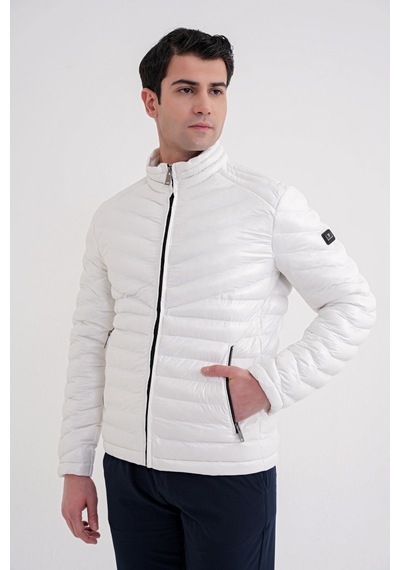 Slim Fit Hakim Yaka Yan Cepli Kaz Tüyü Beyaz Şişme Mont Mt 176 Beyaz