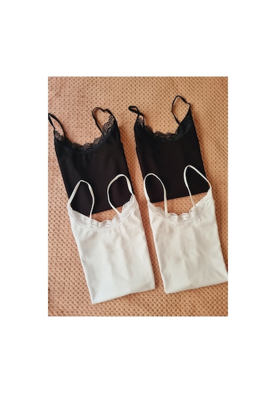Demirsa Boutique Pamuklu, İnce Dantelli İp Askılı Likralı 4'lü Penye Kadın Atlet 2 Siyah, 2 Beyaz Beyaz-siyah4 Demirsa Boutique Pamuklu, İnce Dantelli İp Askılı Likralı 4'lü Penye Kadın Atlet 2 Siyah, 2 Beyaz Beyaz-siyah4