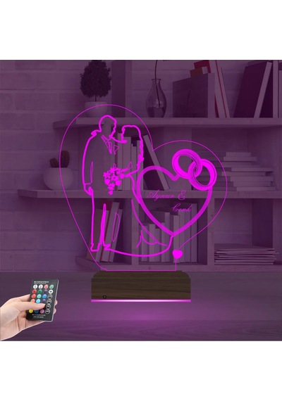 Luvivia Gelin Damat Alyans Yüzük Sevgiliye Hediye Kişiye Özel 3d Lamba - Masa Gece Lambası Şeffaf