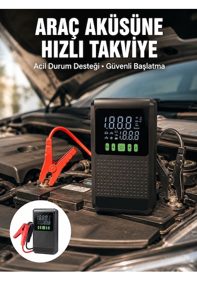 Araç İçin Akü Takviye Cihazı Ve Kablosuz Hava Kompresörü Yeni Nesil