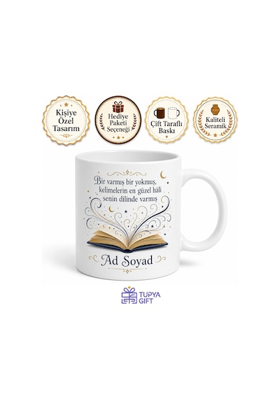 Masal Anlatıcısı Storyteller Kelimelerin Büyülü Dünyası İsme Özel Kupa Bardak Hediye Beyaz / Çok Renkli