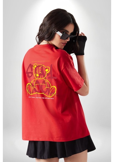 Game Oyun Alanı Kırmızı Oversize Unisex Ön Ve Sırt Baskılı Tişört Kırmızı