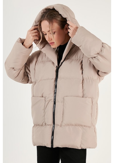 Lela Oversize Fit Kapüşonlu Şişme Bayan Mont 640Y047 Taş