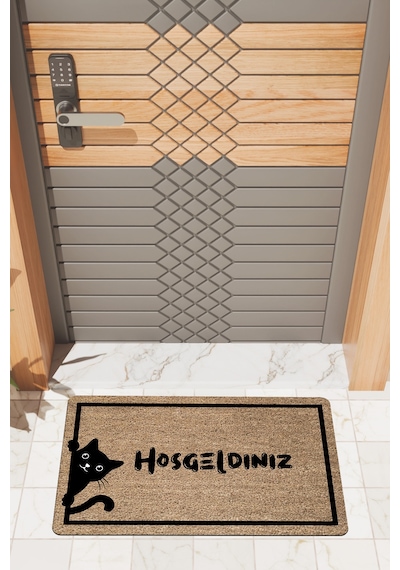 Rugmood Modern Dijtal Baskı Yandan Bakan Siyah Kedi Kapı Önü Paspası Çok Renkli