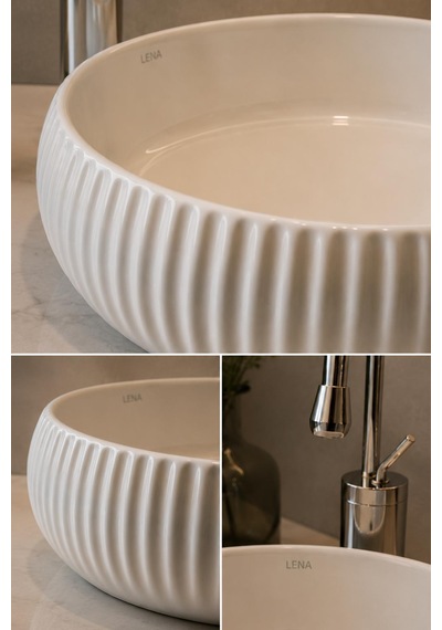 Lena E-4161 Tezgah Üstü Porselen Lavabo Beyaz Porselen Mobilya