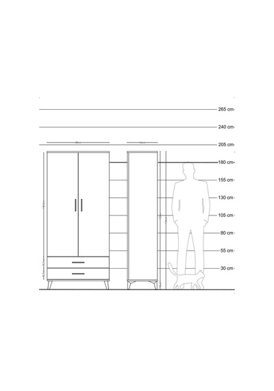 Hyperion Dolap 3 Raflı 2 Çekmeceli Tek Askılı 88x44x195 Çam-a... Çam