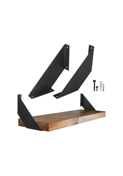 Metal Ayaklı Duvar Rafı - Demir Ayaklı Doğal Ahşap Duvar Kitaplığı 60 Cm Diğer
