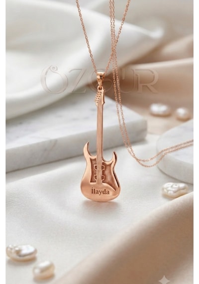 925 Ayar Gümüş İsimli Gitar Kolye Rose Gold