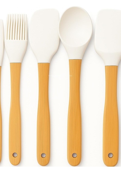 Tr 5'li Silikon Spatula Seti Bambu Saplı Mutfak Gereçleri Isıya Dayanıklı Yapışmaz Hamur Karıştırıcı Pasta F Diğer