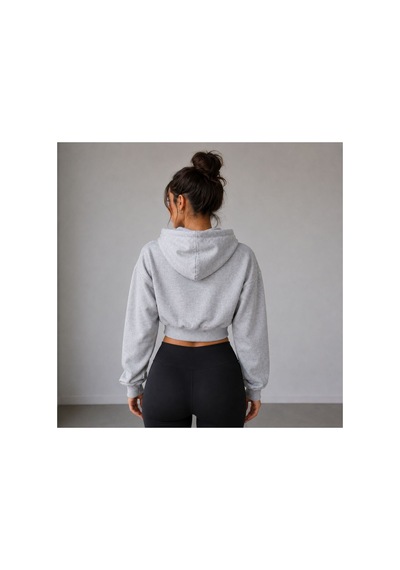 Herkesemoda Kadın Grimelanj Fermaurlı Kapüşonlon 2 İplik Şardonlu Crop Sweatshirt Gri