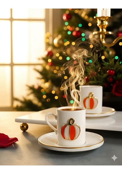 Fine Living Elegant Pumpkin 4 Parça 2 Kişilik Kahve Fincanı 93 Ml Turuncu-beyaz
