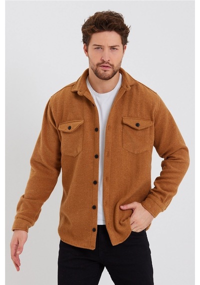 Erkek Hardal Çift Cep Kapaklı Slim Fit Oduncu Gömlek-odg001r9502s Sarı
