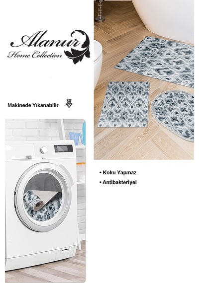Dekoreko Kaymaz Taban Djt 3 Lü Banyo Paspas Takımı Trend Karışık Iskandinav F5136 Mavi