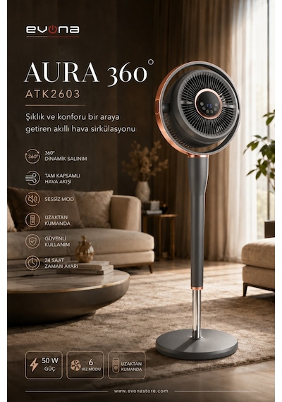 Aura 360, 6 Kademeli Hız Ayarlı Akıllı Vantilatör