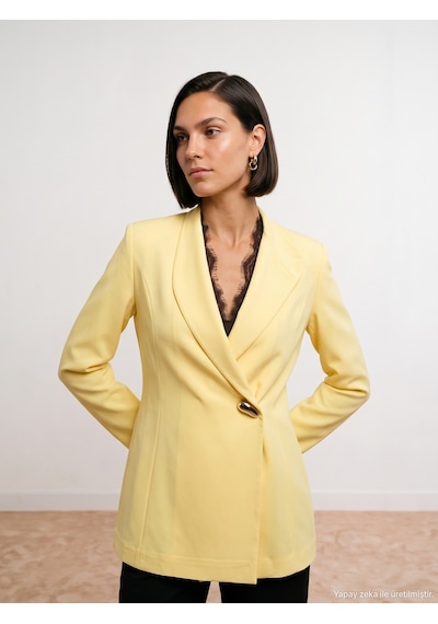 Dilvin 60814 Gold Düğmeli Blazer-sarı