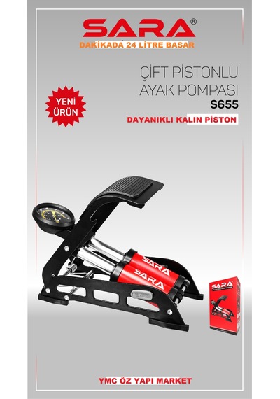 Sara Çift Pistonlu Araba Lastik Top Şişirme Pomapası Premium