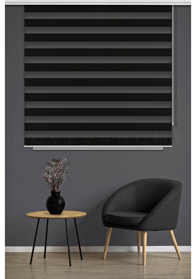 Bambu 1009 Siyah Zebra Stor Perde Ofis Mutfak Camı Çocuk Odası Yatak Odası Salon Perdesi Lüx Siyah