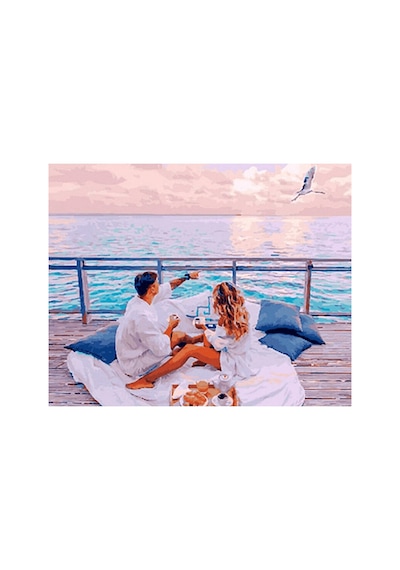 Sahil Ve Romantik Çift Çerçevesiz 90x110 Sayılarla Boyama Hobi Seti