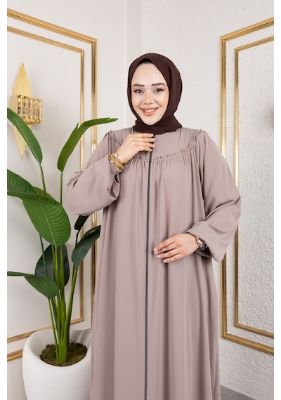 Nevayla Moda Ön Ve Arka Robalı Ferace - Bej / F0142 Bej