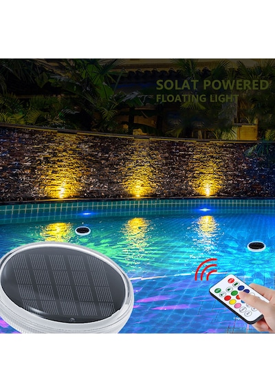 Güneş Enerjili Yüzen Havuz Led Işığı 9 Renk Kumandalı Su Geçirmez Dekoratif Havuz Lambası 1