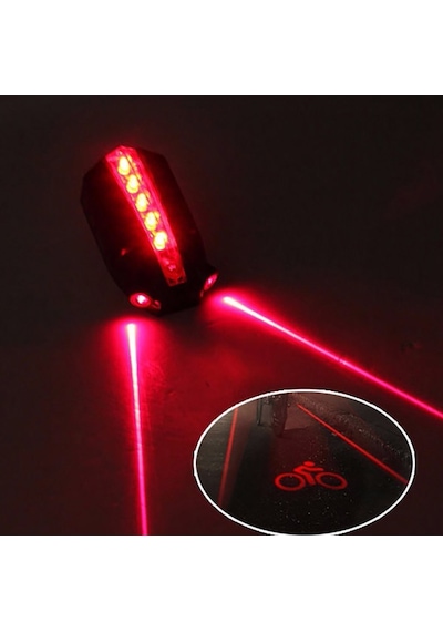 2 Lazer 5 Led Arka Bisiklet Kuyruk Işık Siyah
