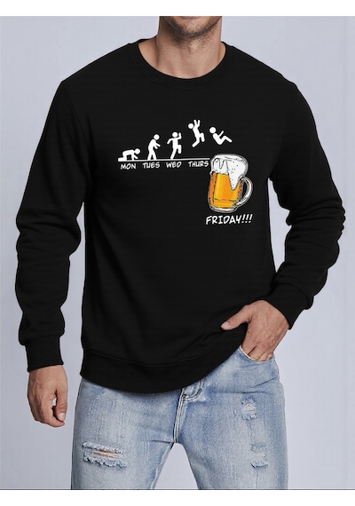 Startmore Startmorejumping Into The Beer Friday Evolution Baskılı Üstler Erkek Yumuşak Trendy Kazak Sıcak Kalınl Siyah