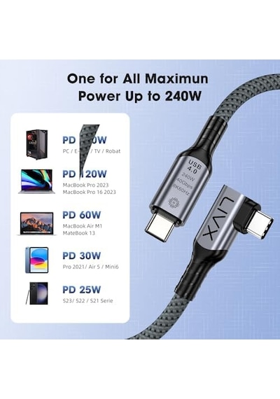 Usb4 Kablo 90 Derece Usb-c To Usb-c 40gbps Veri Aktarım, 240w Pd Hızlı Şarj, 8k 60hz Görüntü Desteği, Thunderbolt 3/4 İle Uyumlu, Örgülü Dayanıklı Şarj Ve Data Kablosu Klv-y Usb4 Kablo 90 Derece Usb-c To Usb-c 40gbps Veri Aktarım, 240w Pd Hızlı Şarj, 8k 60hz Görüntü Desteği, Thunderbolt 3/4 İle Uyumlu, Örgülü Dayanıklı Şarj Ve Data Kablosu Klv-y