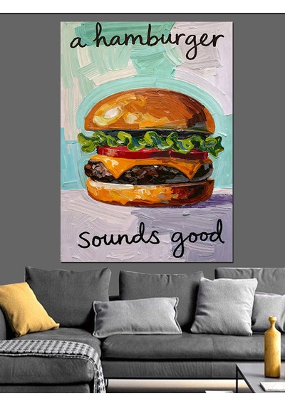 Hamburger Sounds Good Posteri Dekoratif Kanvas - Mdf Ahşap Tablo