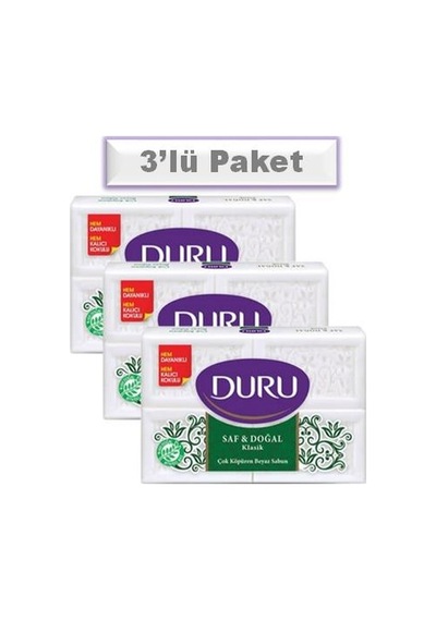 Duru Saf & Doğal Kaynaklı Klasik Beyaz Kalıp Sabun 3'lü 4 x 150 G
