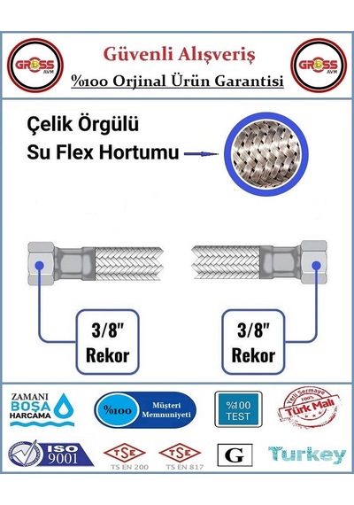 Klozet Flex Hortumu - Çelik Örgü - Spiral Bağlantı Hortumu - 50cm