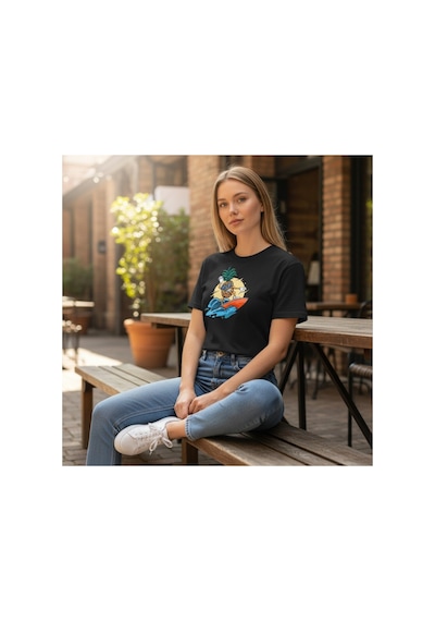Urbantrendstore Unisex Tatil Sörf Oversize Fit Rahat Geniş Salaş T-shirt Günlük Tişört Siyah