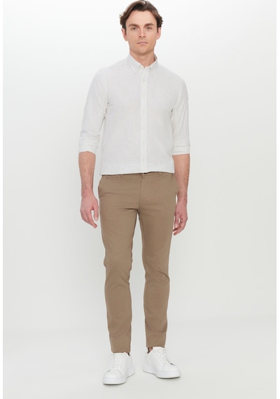 AC&Co / Altınyıldız Classics Erkek Bej Pamuklu Slim Fit Dar Kesim Armürlü Yan Cepli Esnek Casual Pantolon Bej