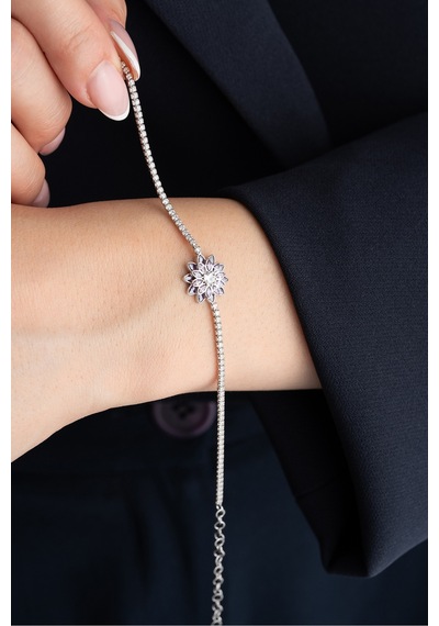 Çekirdekjewelry 925 Ayar Gümüş Mortaşli Lotus Çiçeği Figürlü Işıltılı Bileklik Gri