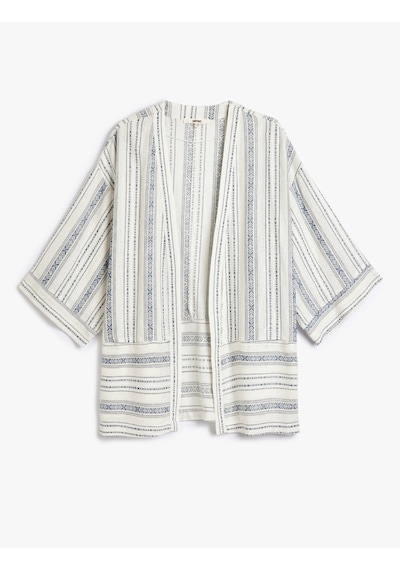 Koton Keten Kimono 3/4 Geniş Kol Kalça Boy Mavi Çizgili 4sak50139pw Mavi Koton Keten Kimono 3/4 Geniş Kol Kalça Boy Mavi Çizgili 4sak50139pw Mavi