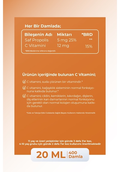 Voop Propolis C Vitamini Damlalıklı Sprey Takviye Edici Gıda 20 ML