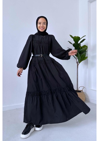 Kahijab Poplin Rahat Elbise - Siyah