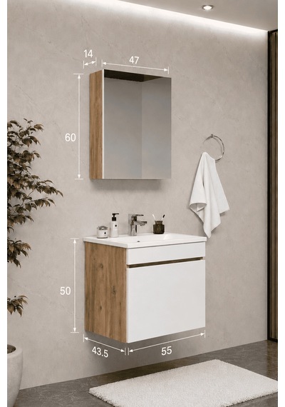 Teta Home Tokyo 55 Cm Mdf Banyo Dolabı Seti Atlantik Çam - Beyaz