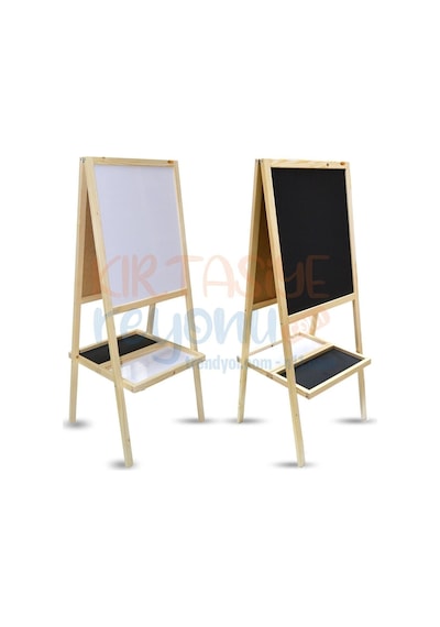 Ahşap Ayaklı Çift Taraflı Sepetli Öğrenci Tipi 35x50 Yazı Tahtası Turkuaz